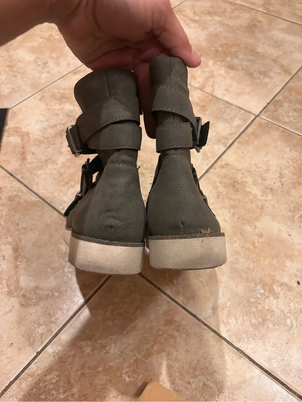 Children's Grey Strap Ankle Boots with Buckle Detail